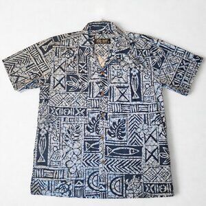 Favant Navy Blue Hawaiian Shirt Mens Medium Aloha Tropical Button Down